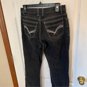 Zena Women's Size 6P Gray/Black Vintage Jeans W/White Stitching & Sparkles
